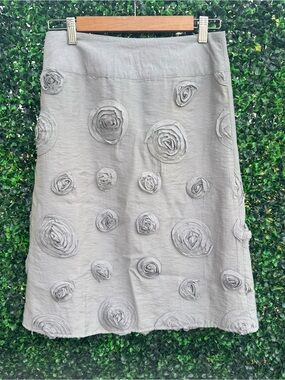 DownEast Light Gray A-Line Skirt with Rosette Appliqué